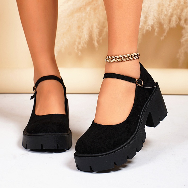 Women's Premium Suede Buckle Loafers, Round Toe Platform Chunky Heel Flats for Elegant Everyday Wear