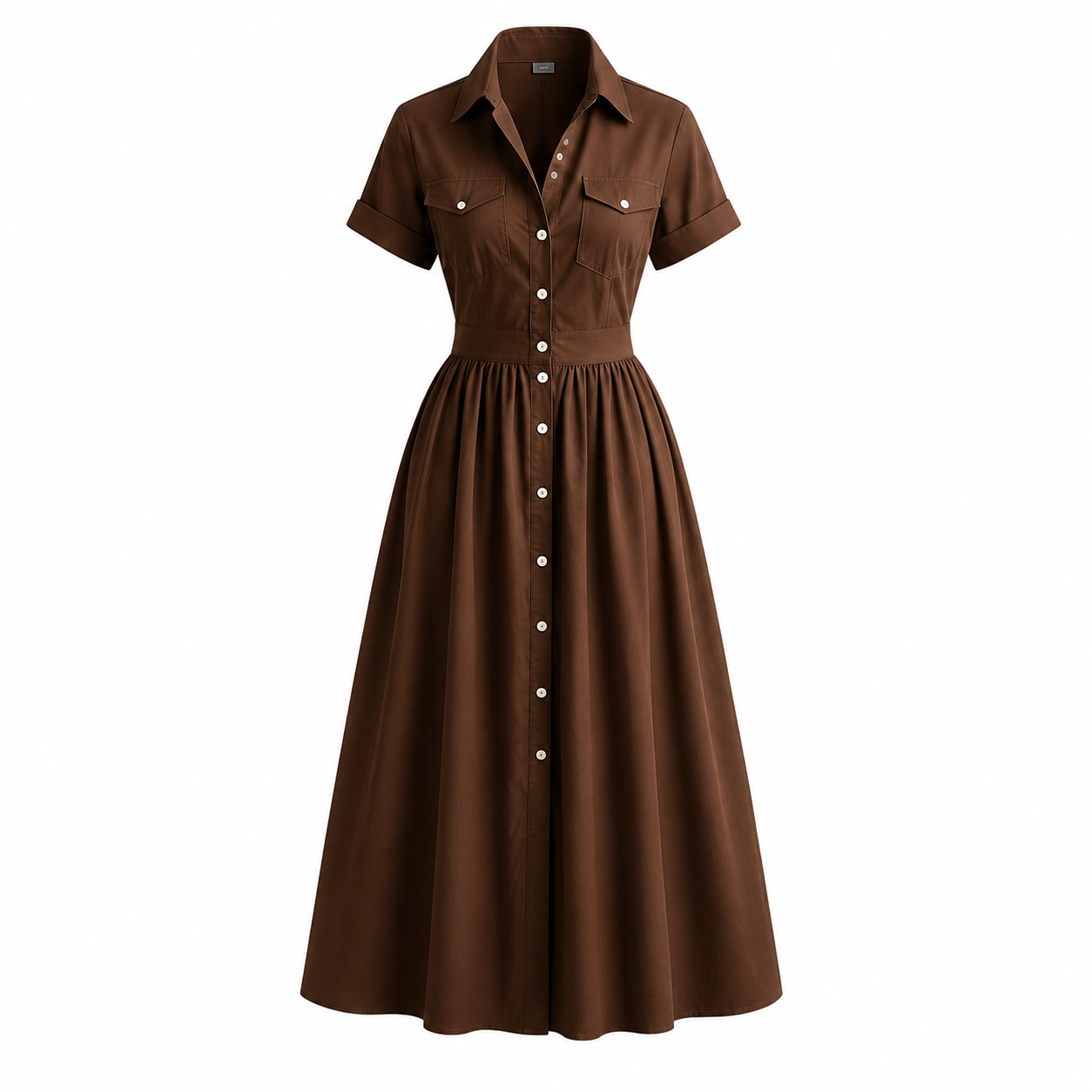 Brown button-front shirt maxi dress