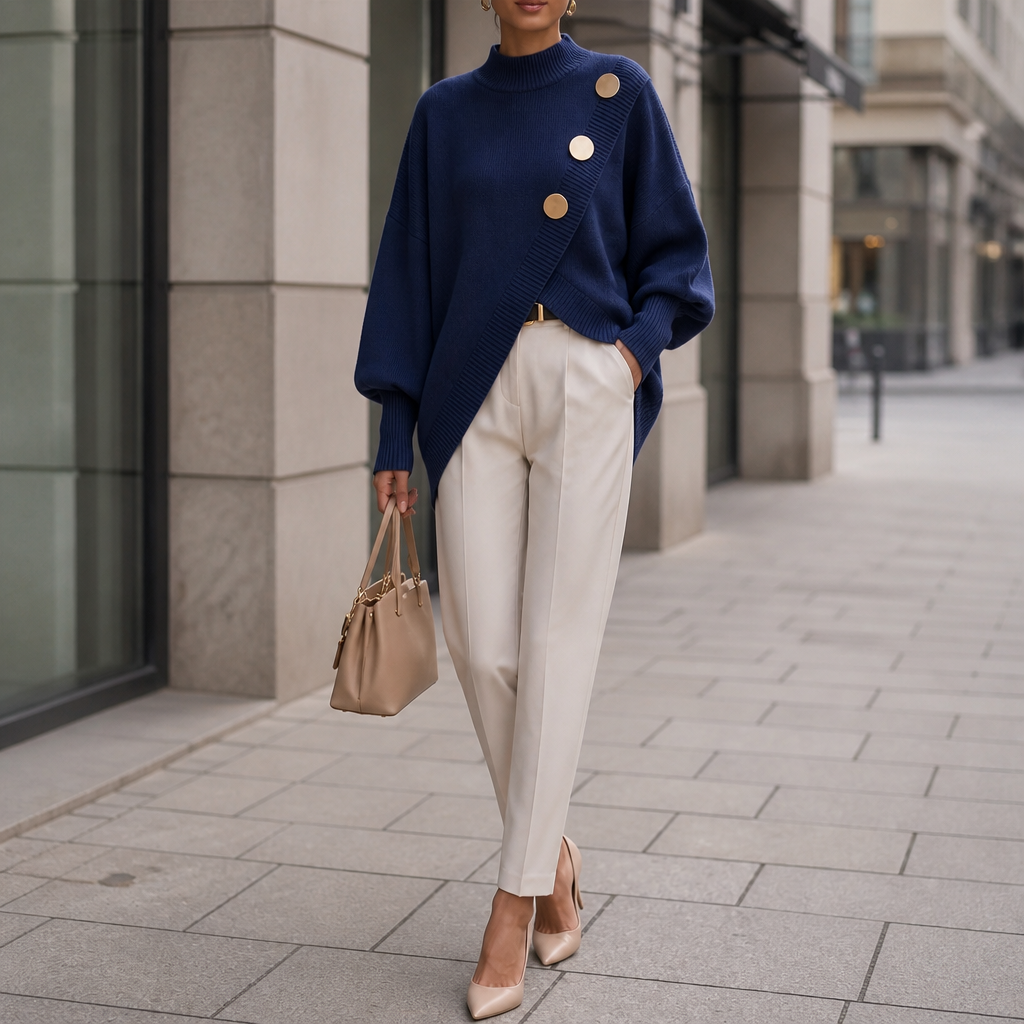 Wearbella Asymmetric Wrap Front Sweater – Elegant Lantern Sleeve Knit Top