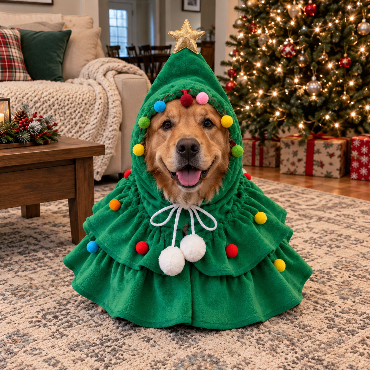 Dog Wearing Christmas Tree Costume