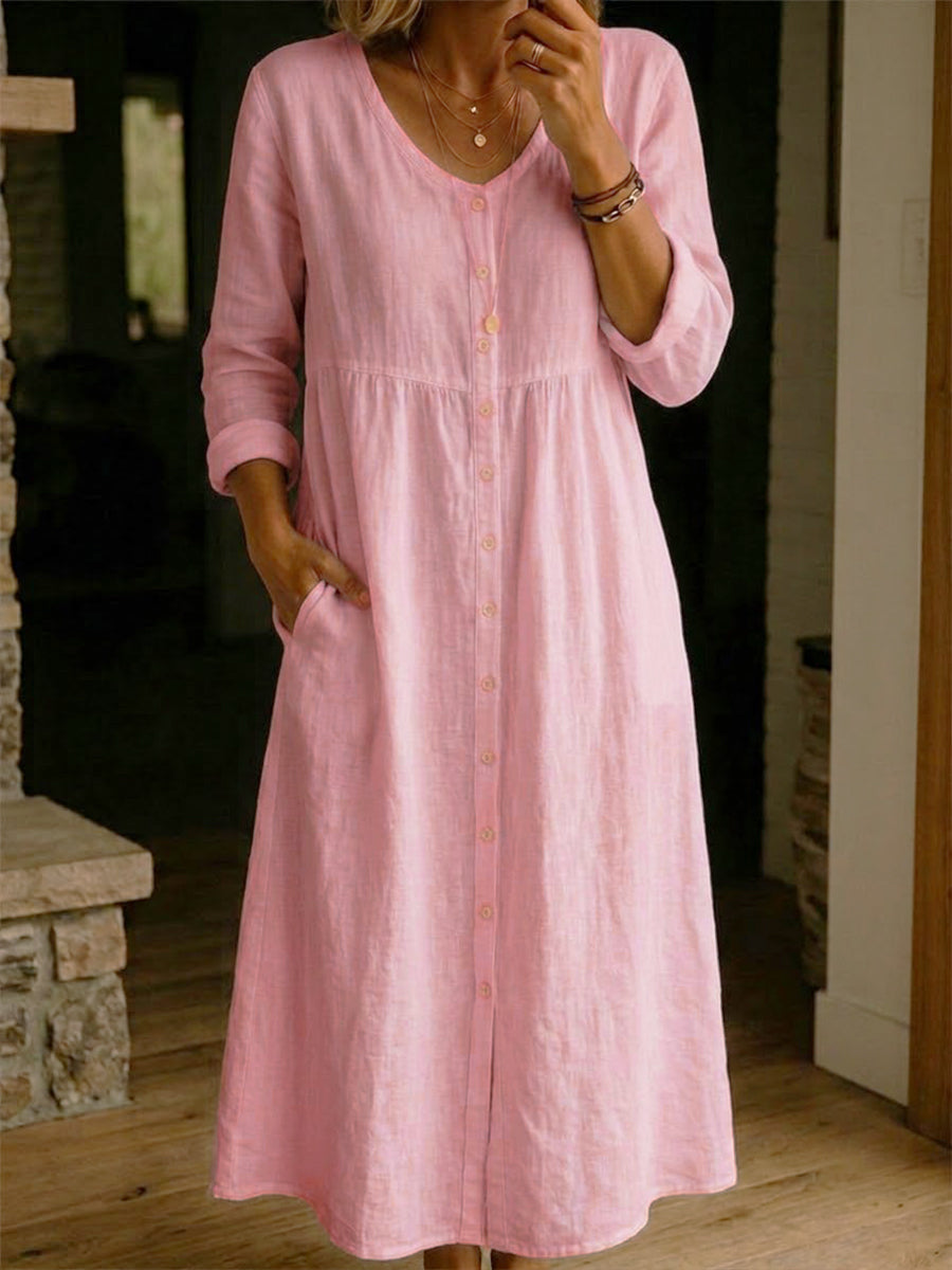 🔥LAST DAY 50% OFF🔥Casual Linen Cotton Button Dress