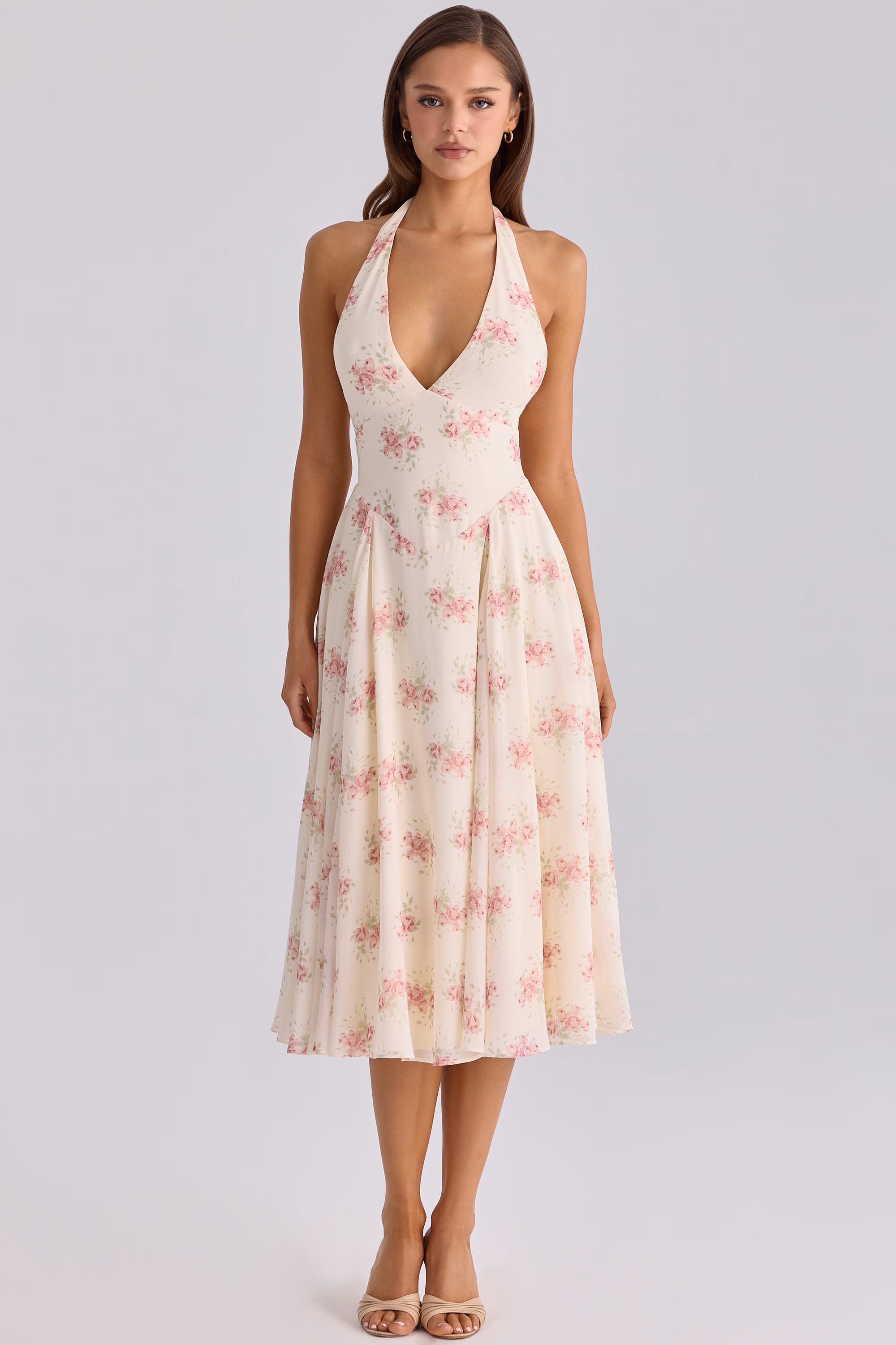 New product launch 🔥Vintage rose pink floral print midi dress