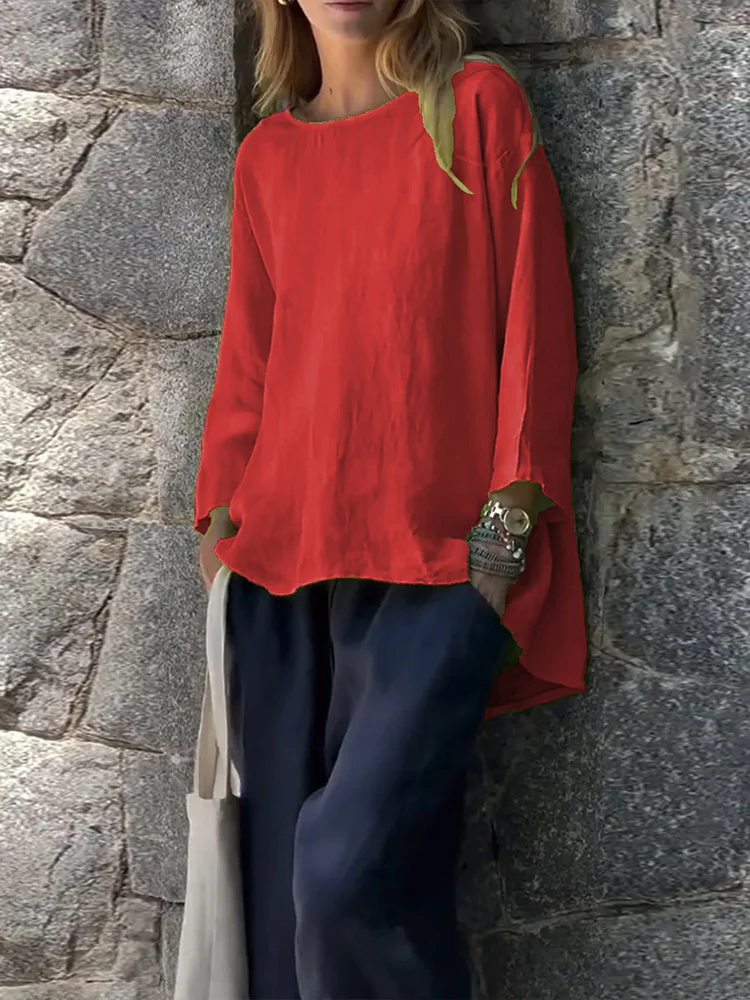 🔥Hot Selling Now！🔥Women Solid color cotton and linen long sleeve shirt