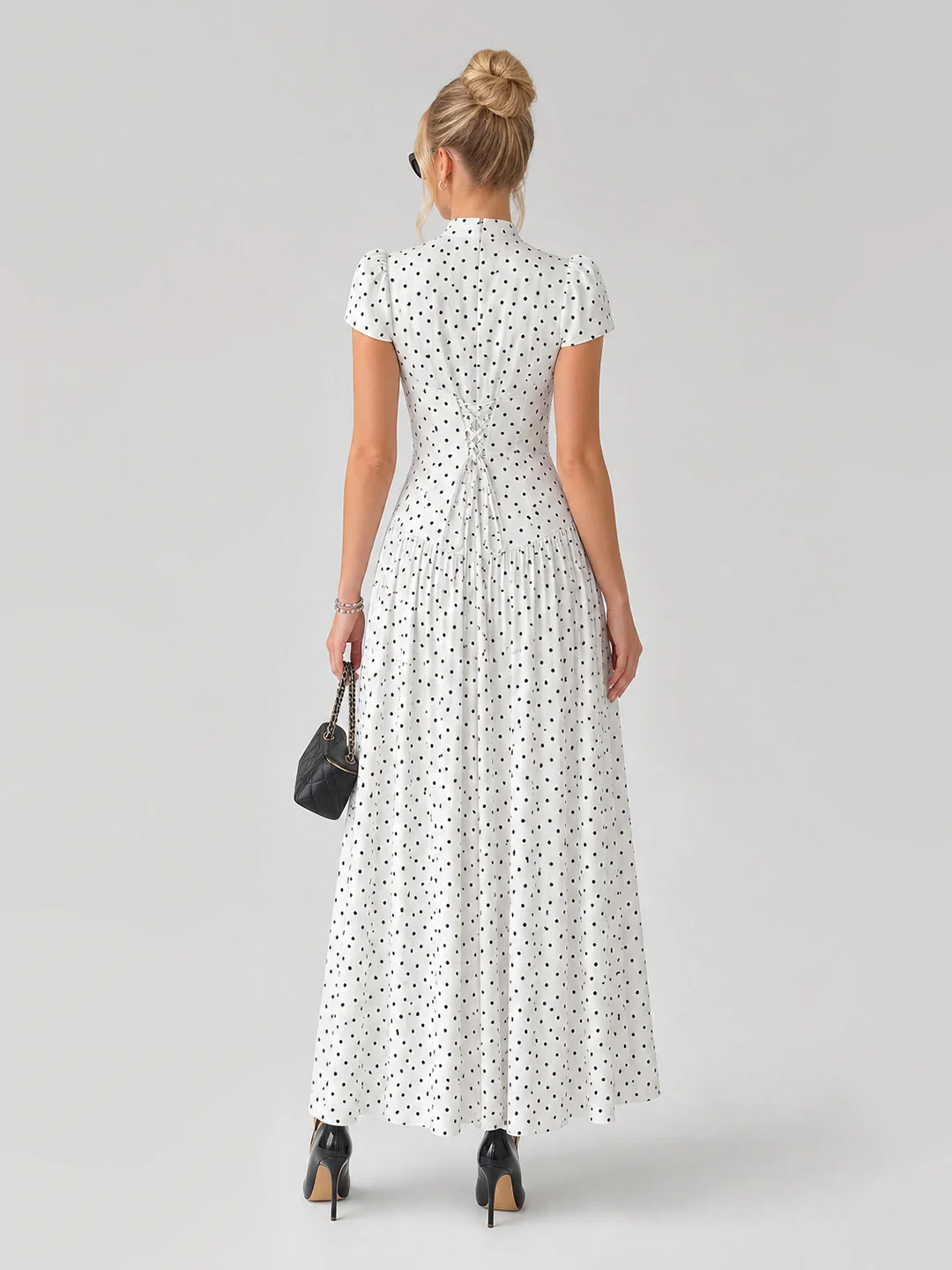 Retro polka dot pleated midi dress