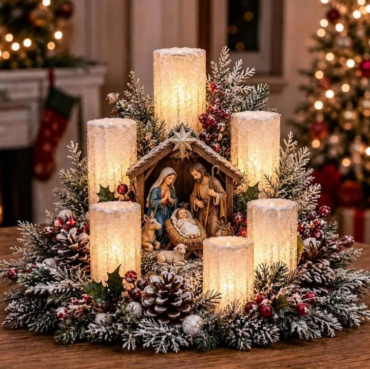 🌲Christmas Lighted Centerpiece with Flameless Candle Glow
