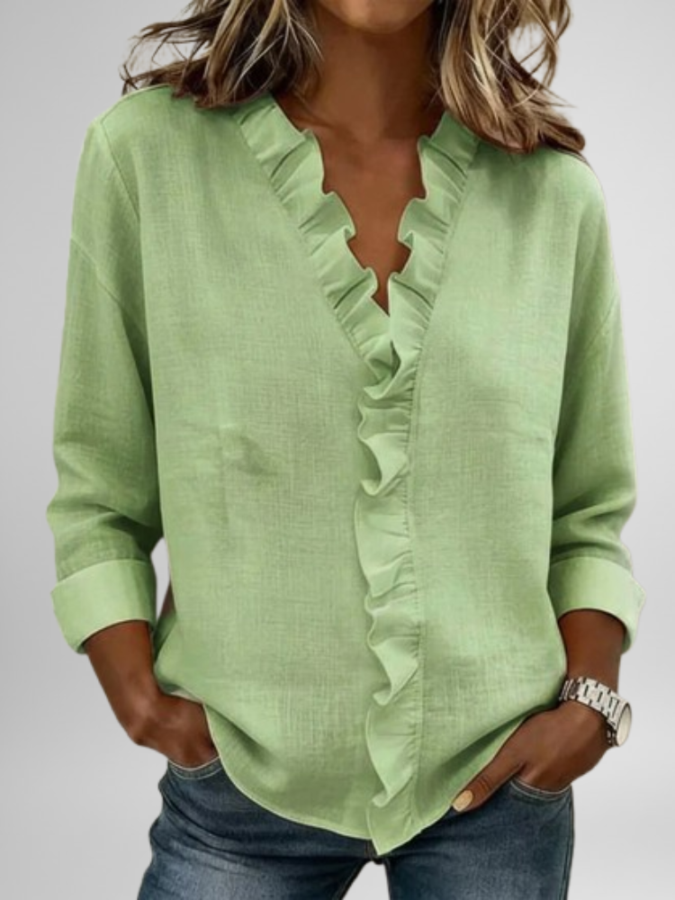 Camisa informal Blouse with Ruffles, V-Neck and Long Sleeves