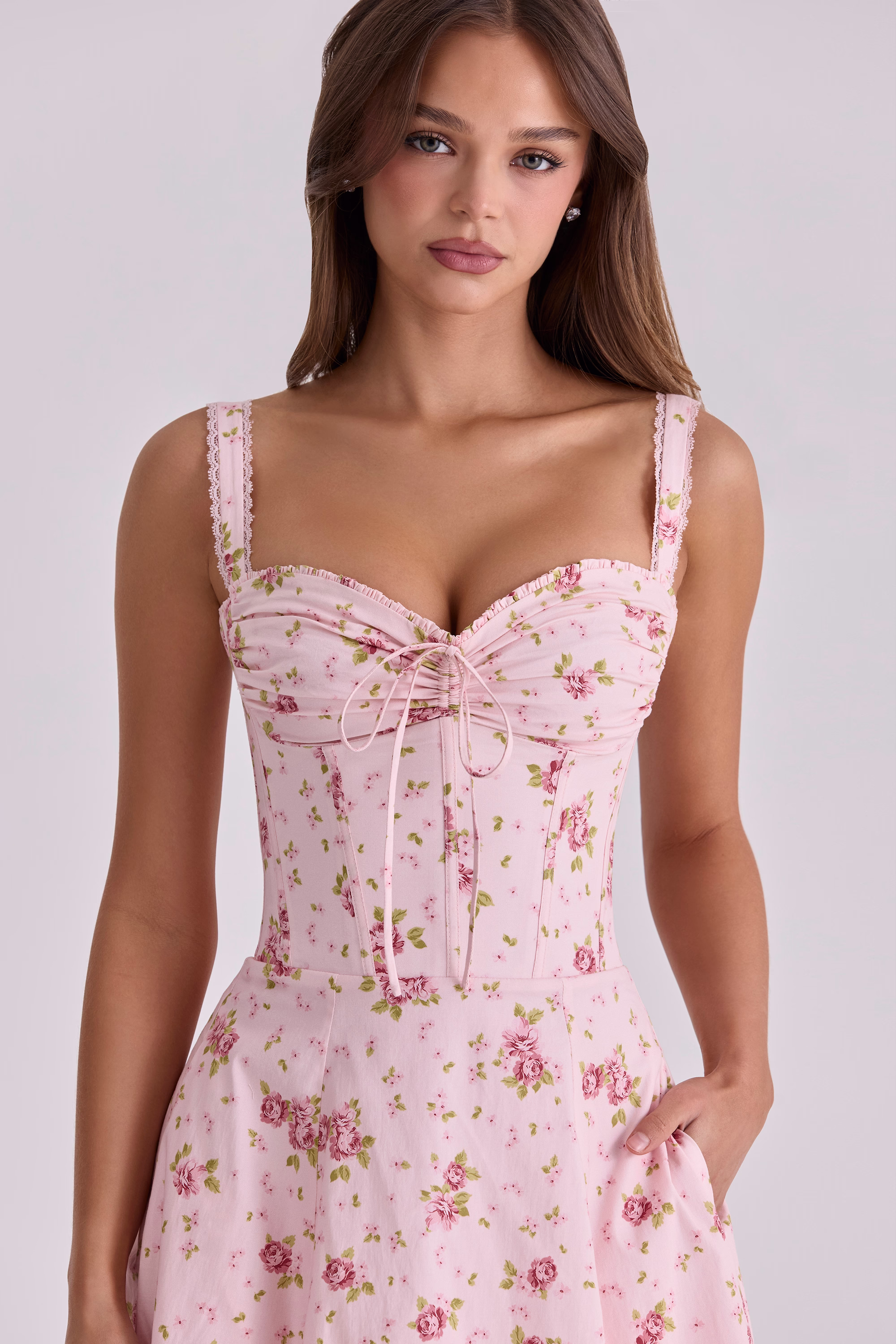 New product launch 🔥Vintage rose pink floral print midi dress