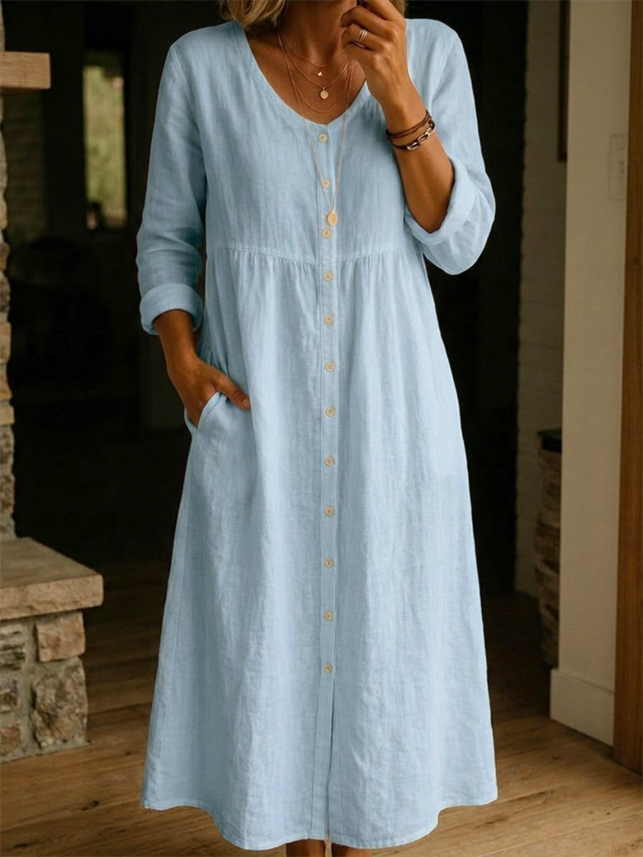 🔥LAST DAY 50% OFF🔥Casual Linen Cotton Button Dress