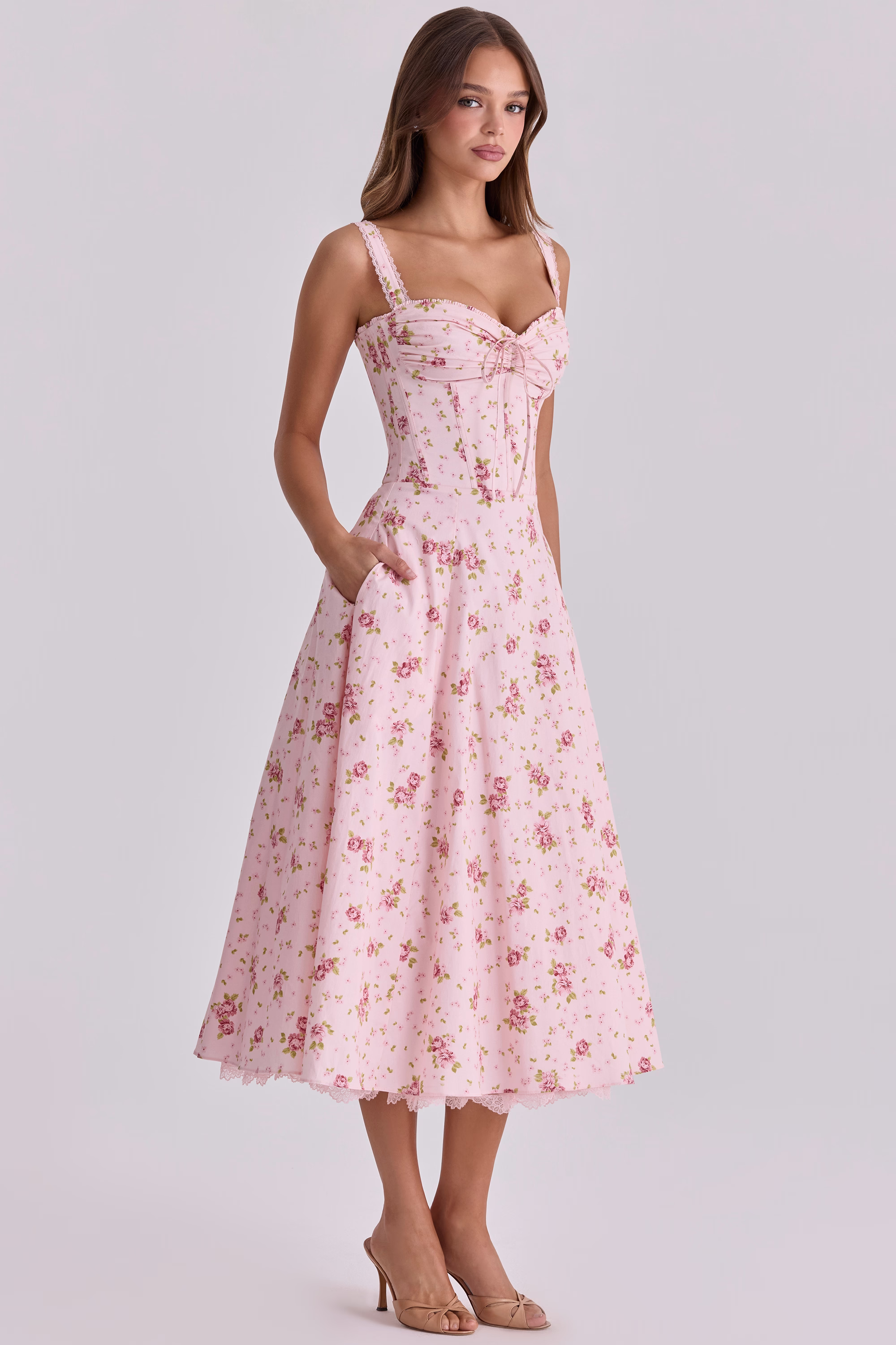 New product launch 🔥Vintage rose pink floral print midi dress