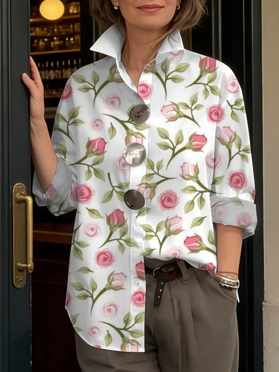 🔥Hot selling!🔥Women's Floral Art Print Casual Long Sleeve Cotton Shirt