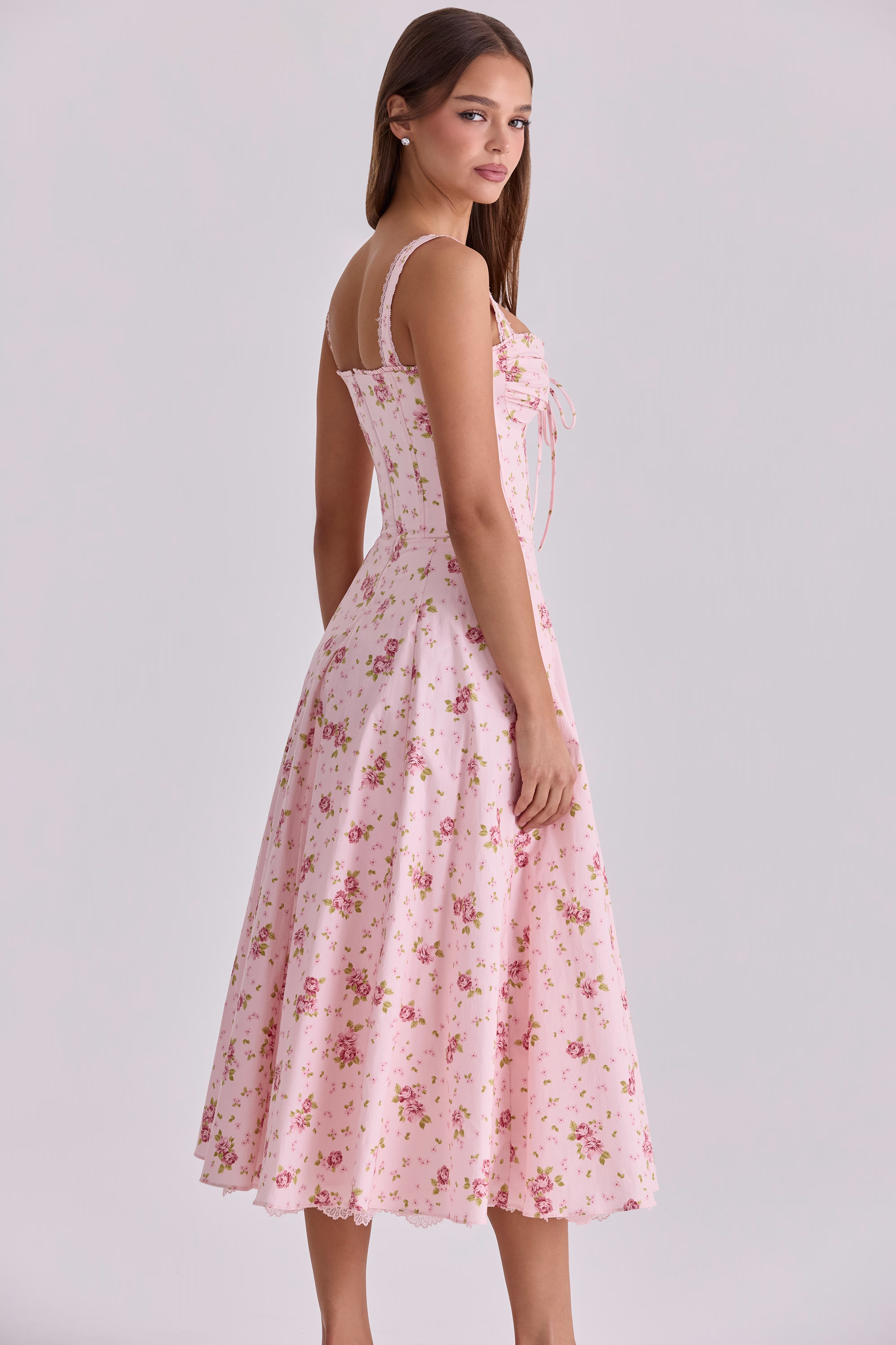 New product launch 🔥Vintage rose pink floral print midi dress