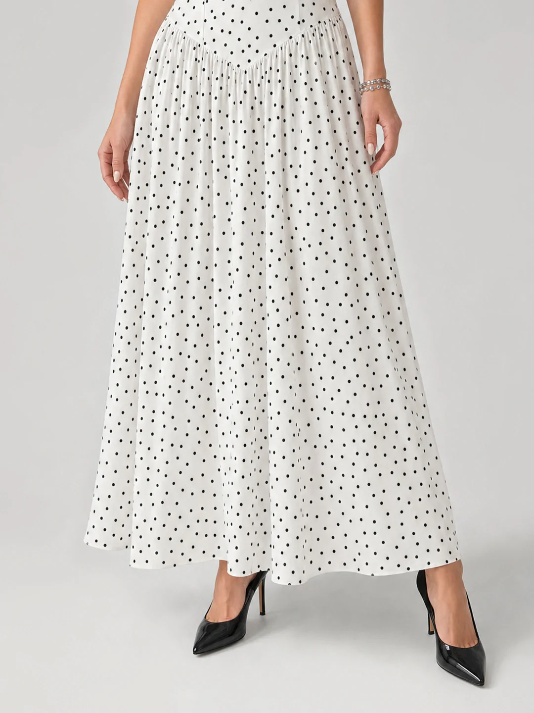 Retro polka dot pleated midi dress