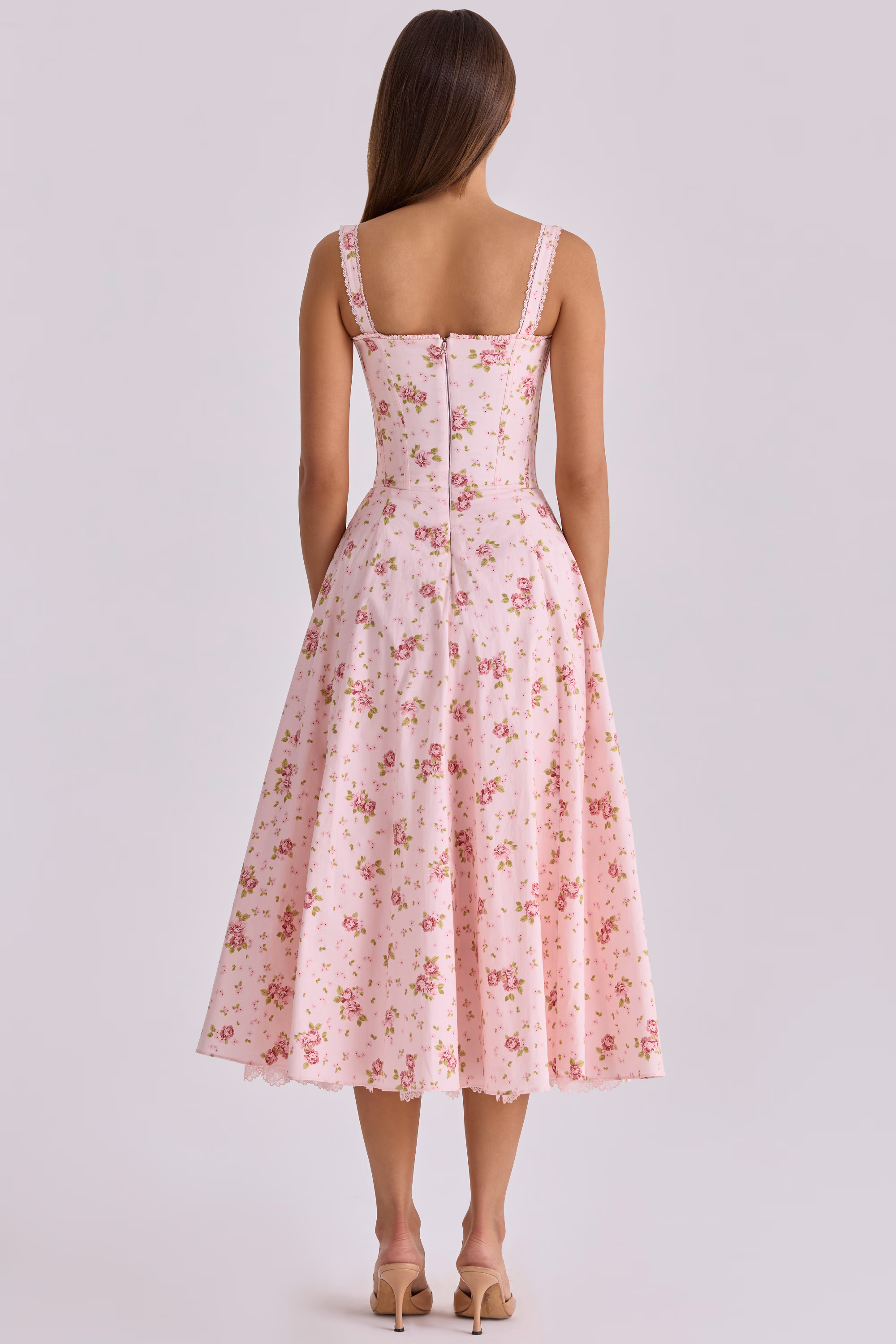New product launch 🔥Vintage rose pink floral print midi dress