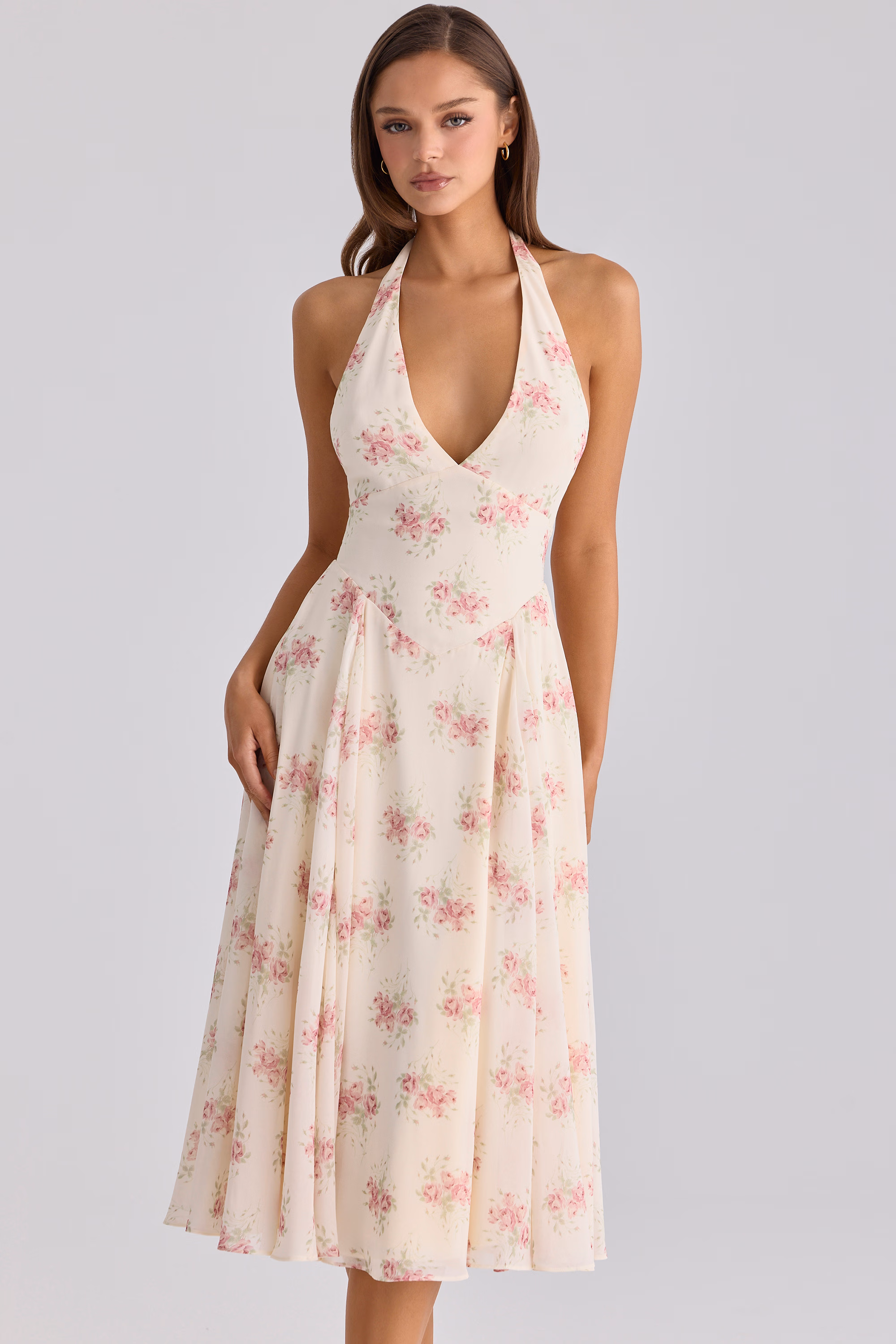 New product launch 🔥Vintage rose pink floral print midi dress