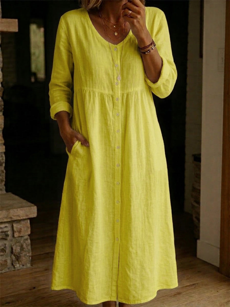 🔥LAST DAY 50% OFF🔥Casual Linen Cotton Button Dress