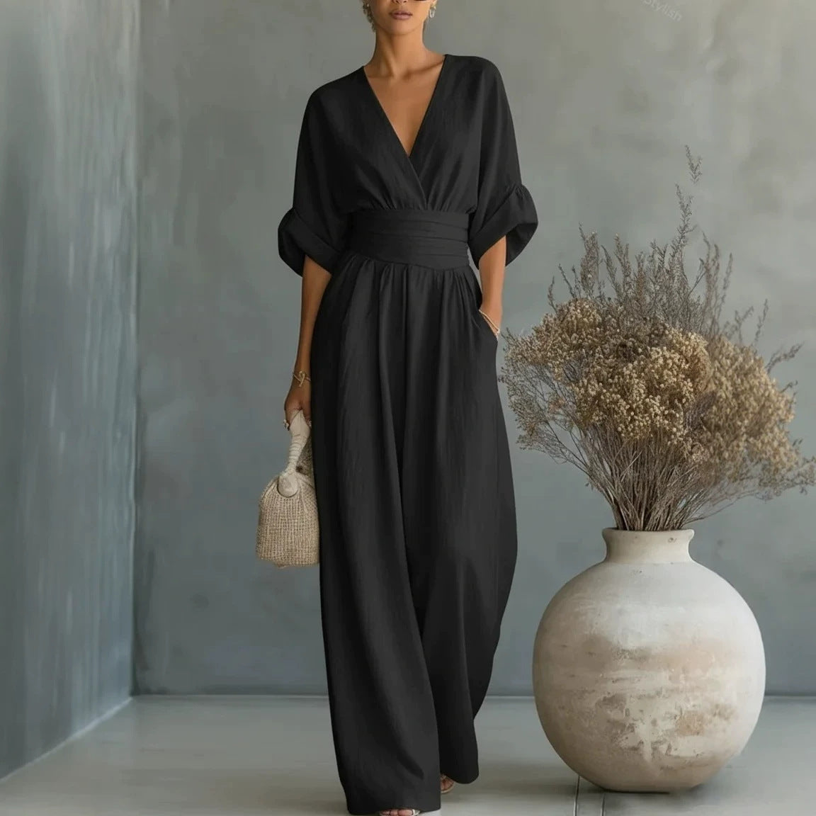 🔥LAST DAY 50% OFF-Waist-cinched V-neck Womens Jumpsuit