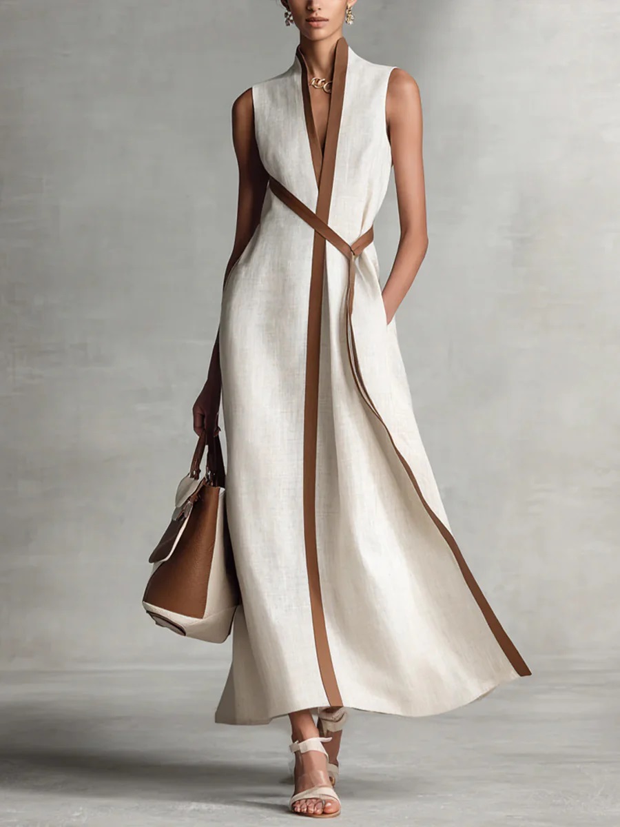 New Arrivals🔥 Women's Stand-up Collar Sleeveless Casual Loose Cotton and Linen Dress