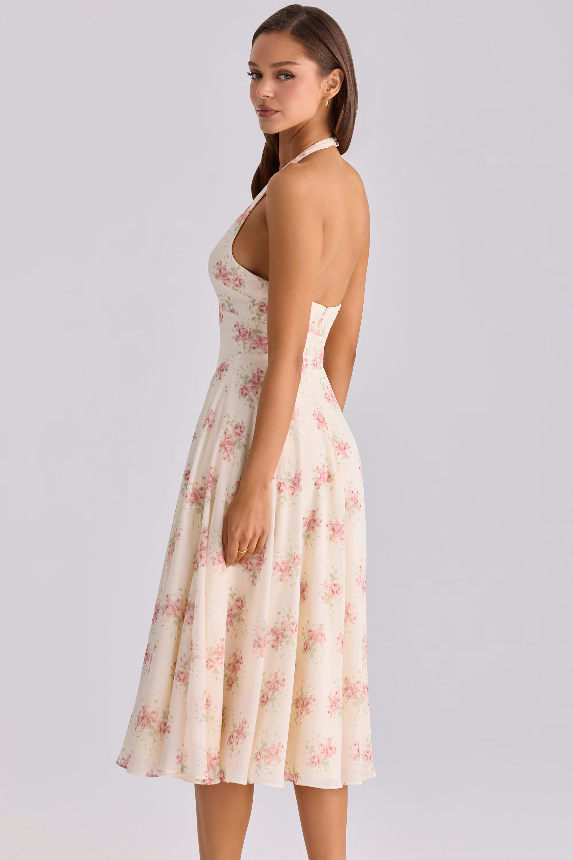 New product launch 🔥Vintage rose pink floral print midi dress