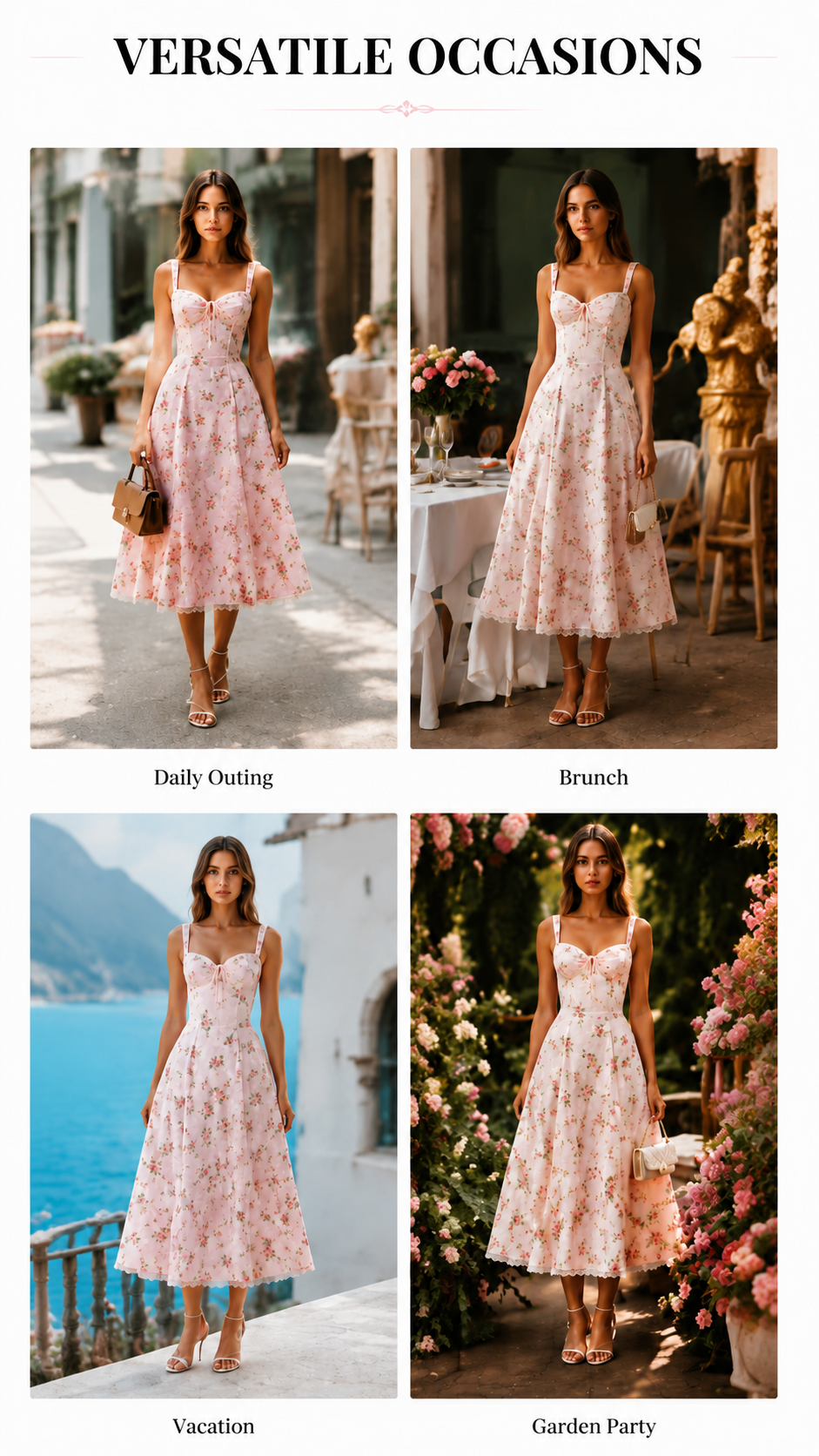 New product launch 🔥Vintage rose pink floral print midi dress