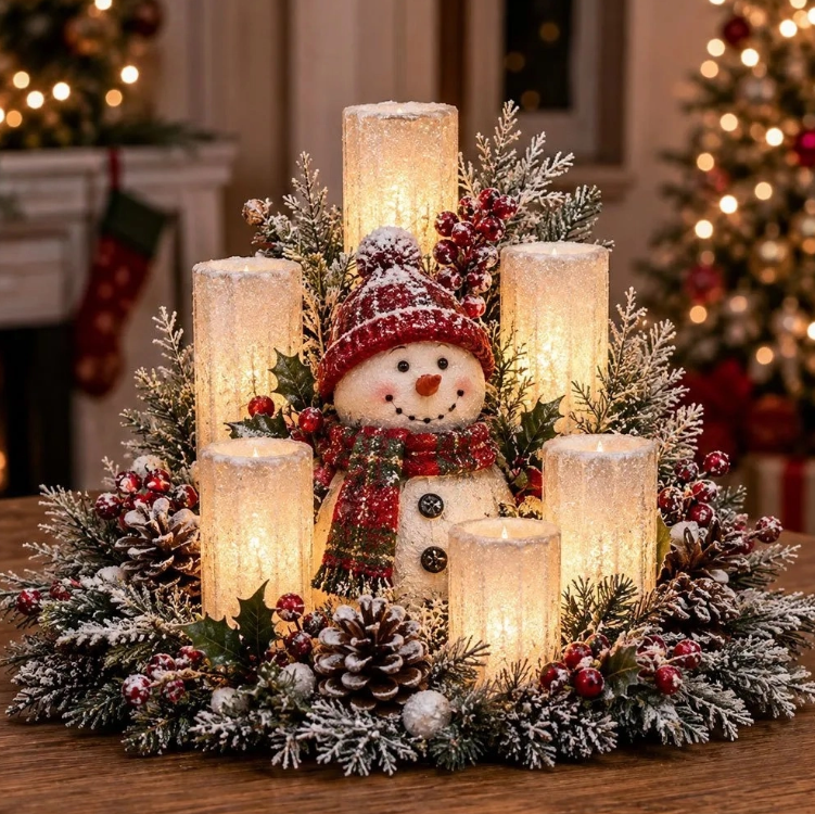🌲Christmas Lighted Centerpiece with Flameless Candle Glow