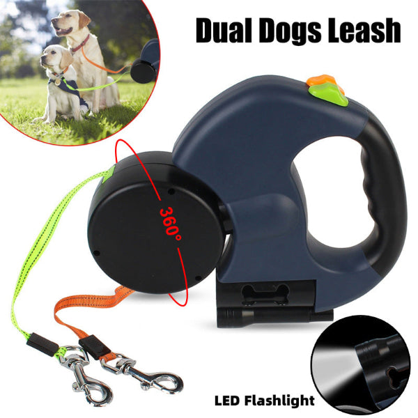 🔥Free Shipping⚡️Retractable Dog Leash For Small Dogs Reflective Dual Pet Leash Lead 360 Swivel No Double Dog Walking Leash With Lights Pet Products