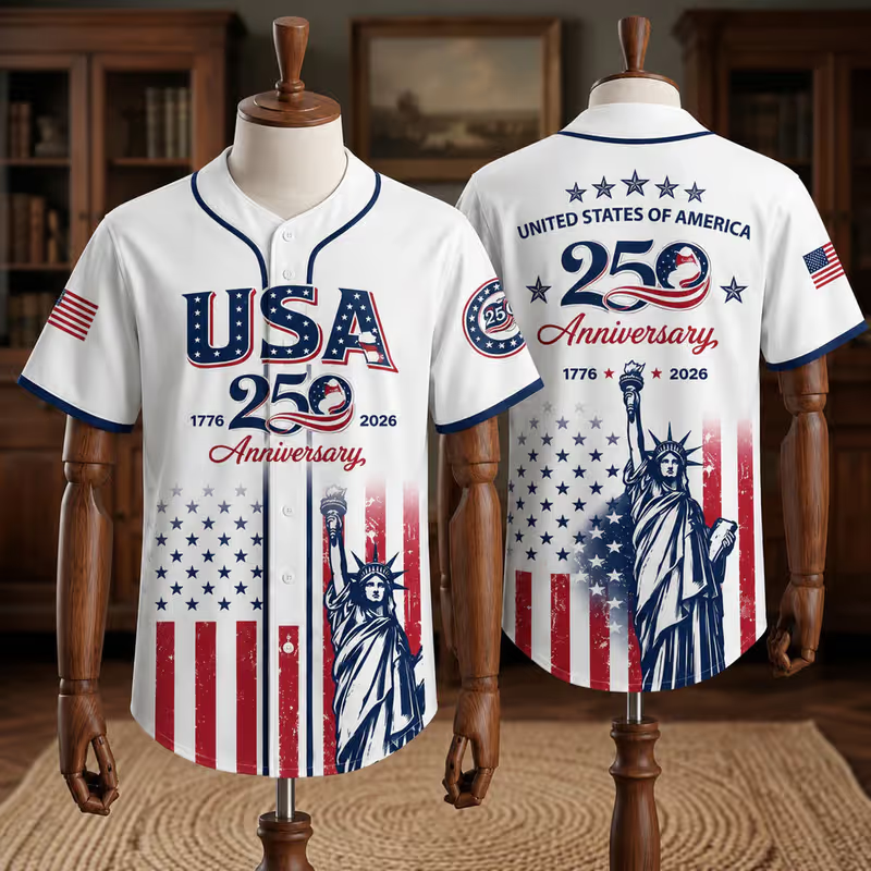 News Patriotic Usa All Over Print Baseball Jersey America 250th Semiquincentennial Edition 