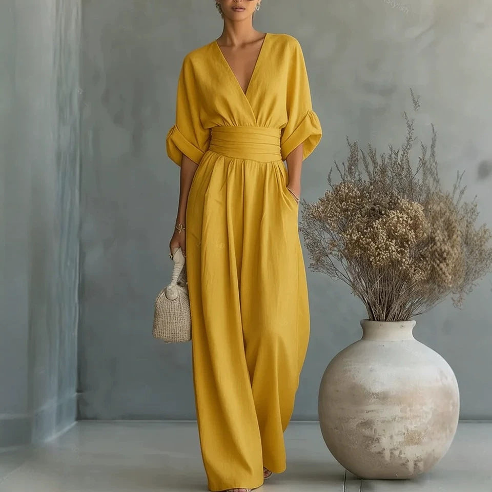 🔥LAST DAY 50% OFF-Waist-cinched V-neck Womens Jumpsuit