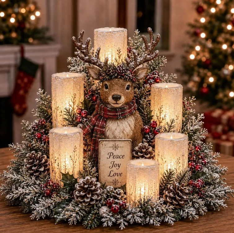 🌲Christmas Lighted Centerpiece with Flameless Candle Glow