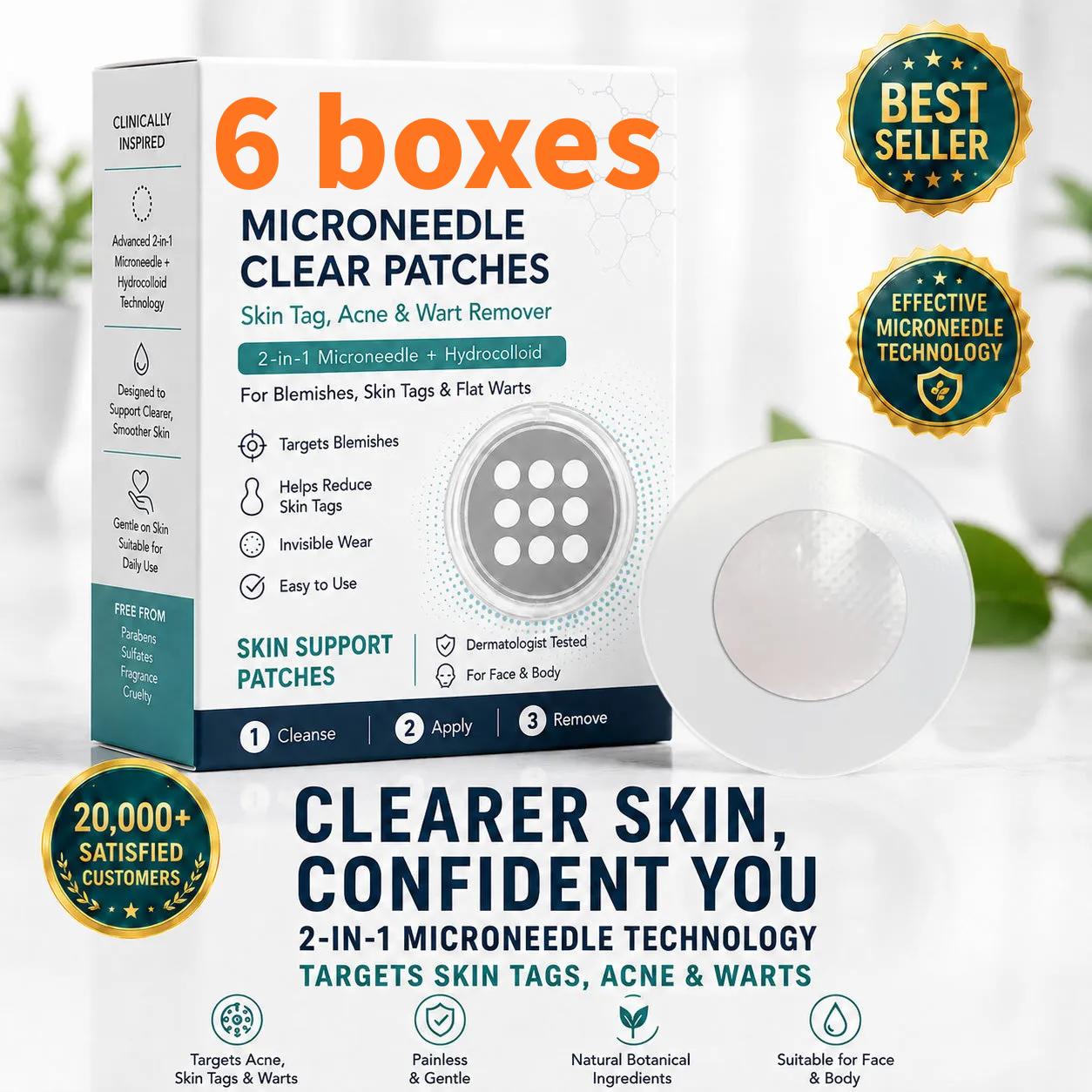 2-in-1 Microneedle & Hydrocolloid Patch🍀| Removes Raised Moles, Acne, Flat Warts & Skin Tags | Helps Improve Wrinkles, Scars & Blemishes | Invisible Patches for Face & Body