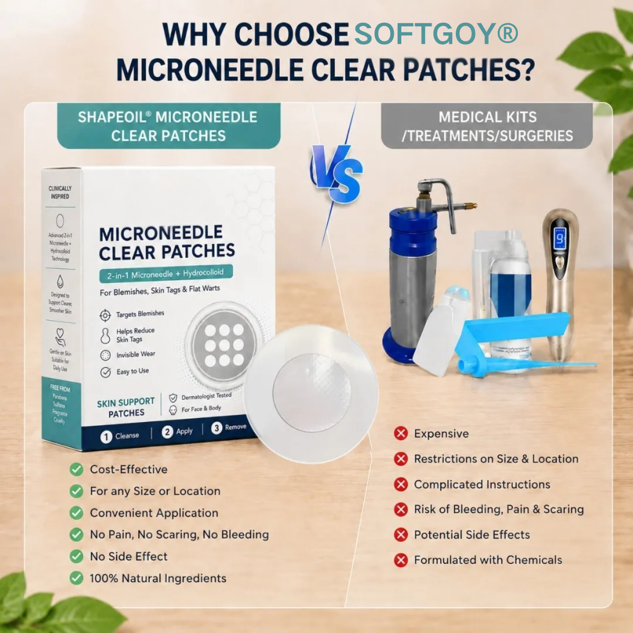 2-in-1 Microneedle & Hydrocolloid Patch🍀| Removes Raised Moles, Acne, Flat Warts & Skin Tags | Helps Improve Wrinkles, Scars & Blemishes | Invisible Patches for Face & Body