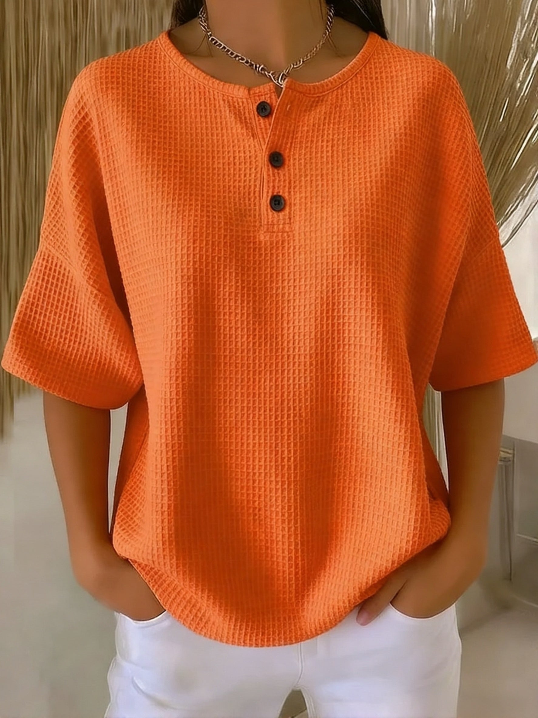 🔥Hot Selling Now！🔥Casual Waffle Henry Collar Sweatshirt