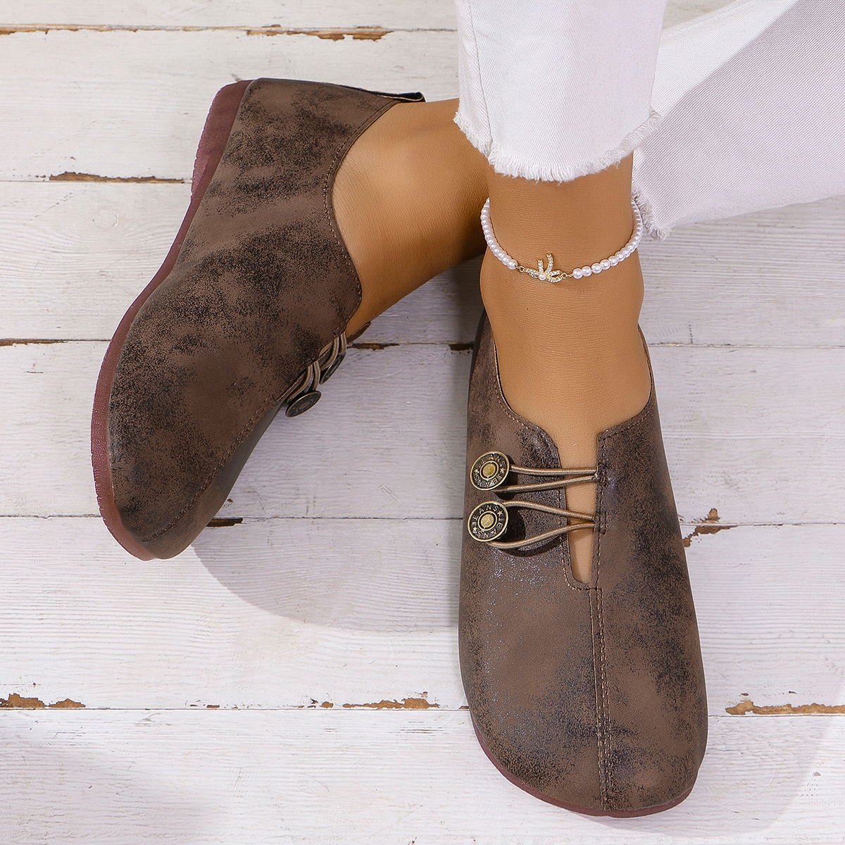 💝Summer Sale ⭐ Women's Elegant soft sole round toe buckle decoration Flat Shoes