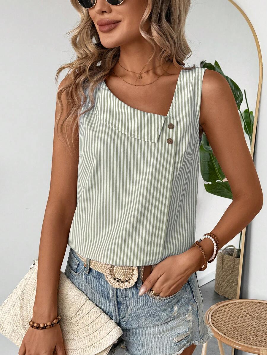 Women's Striped Tank Top – Elegant & Casual Sleeveless Top – Summer Beach T-Shirt