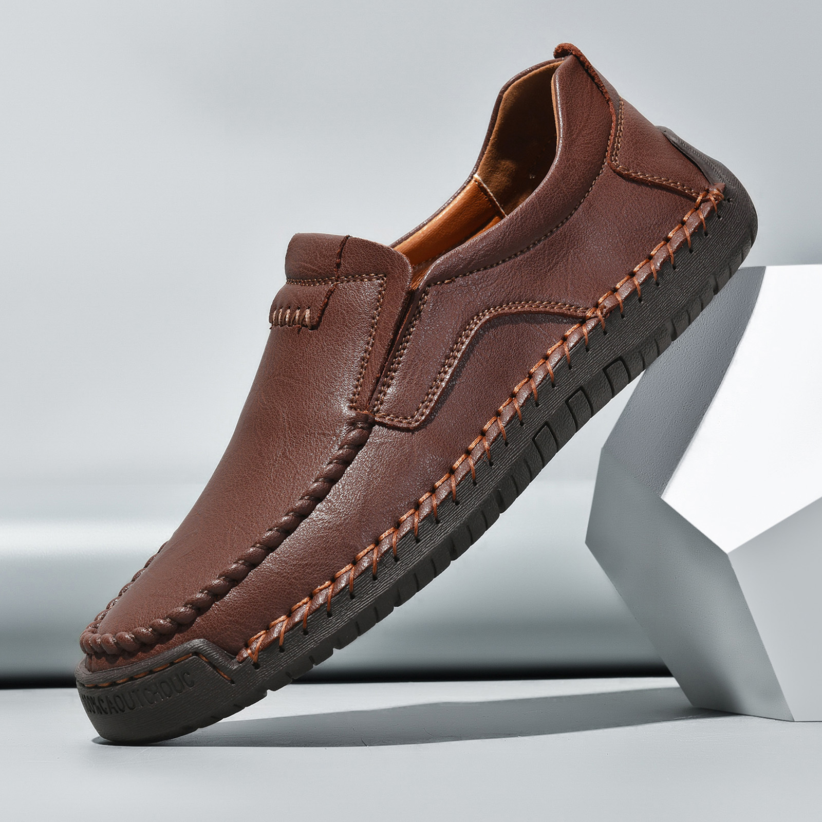 Men's handcrafted genuine leather orthopedic loafers with arch support