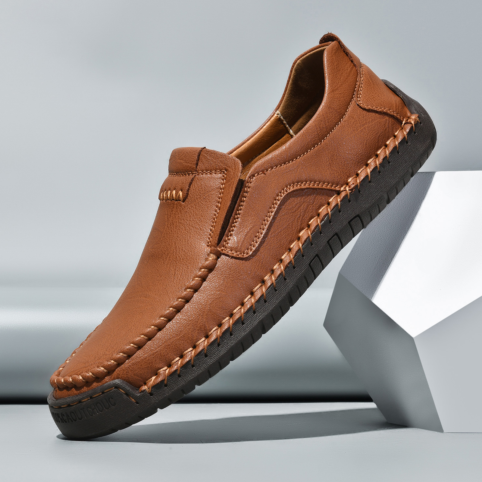 Men's handcrafted genuine leather orthopedic loafers with arch support
