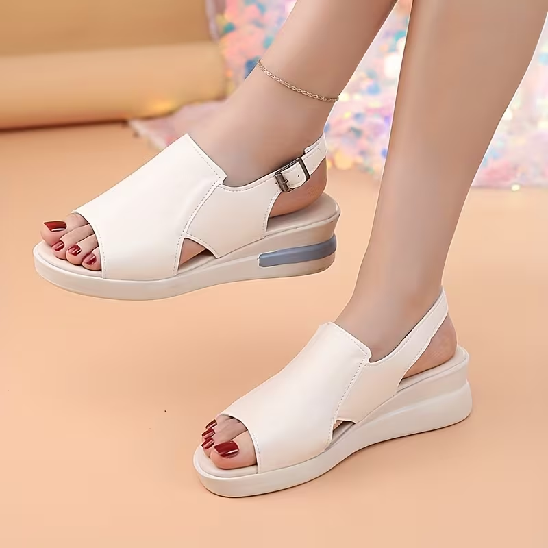 Sandals For Women Thick-soled Wedge Sandals Women's Summer High-heeled Fish Mouth Women's Shoes Soft Leather High-soled Shoes