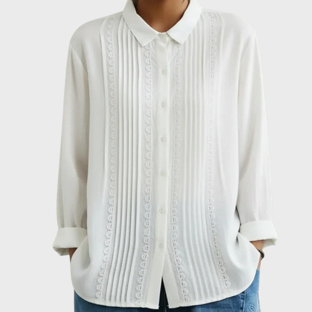 Amalie | Elegant Lace Trim Pleated Shirt