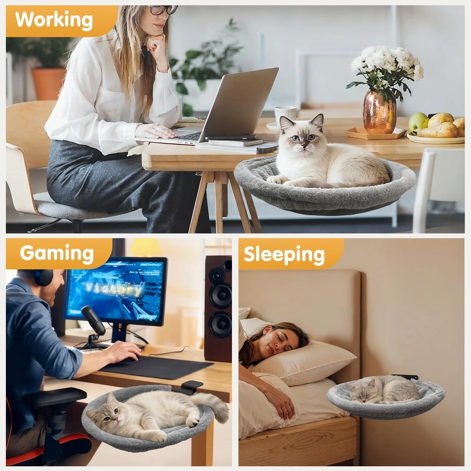 Cat Hammock, super strong load-bearing capacity, let your cat keep you company while you work or play games.