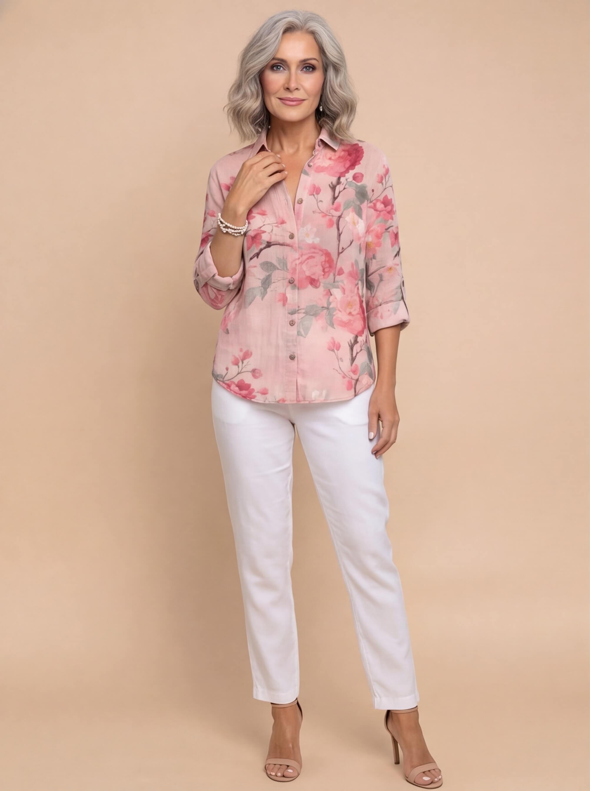 Women's Floral Print Button Down Collared Blouse