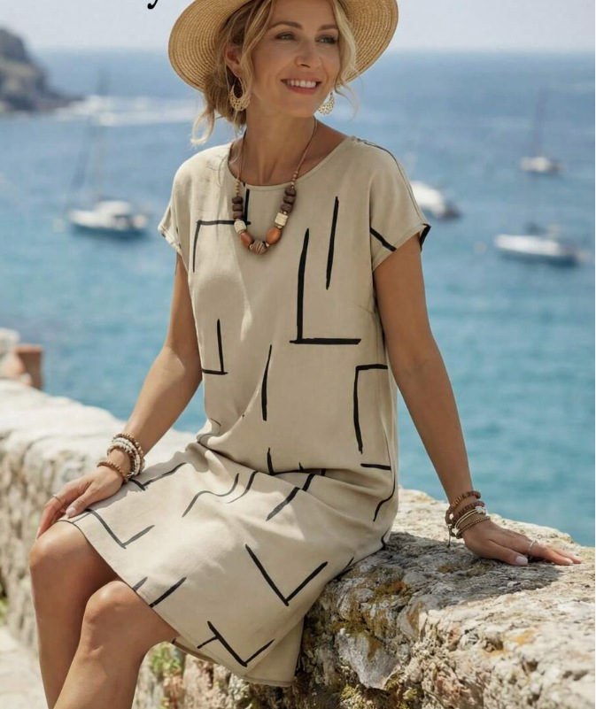 New Summer Arrival: Stylish Round-Neck, Loose-Fit, Short-Sleeve Dress