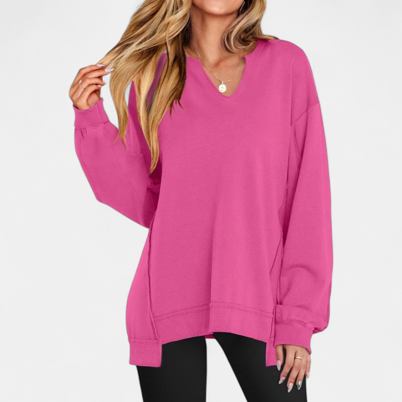 Women's Oversized V-Neck Sweatshirt Tunic for Autumn