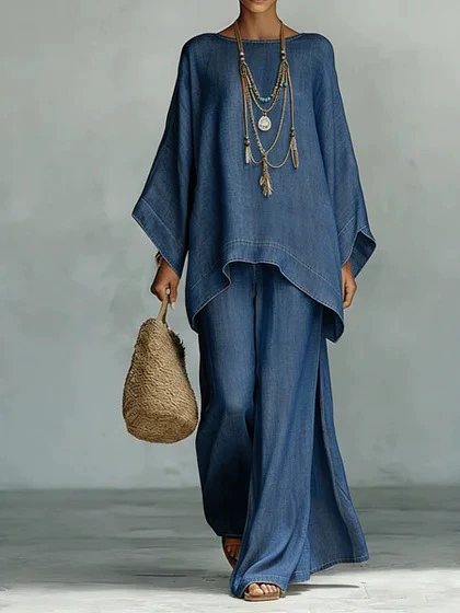 Summer Hot Selling Item: Loose Top + Wide-Leg Pants Set