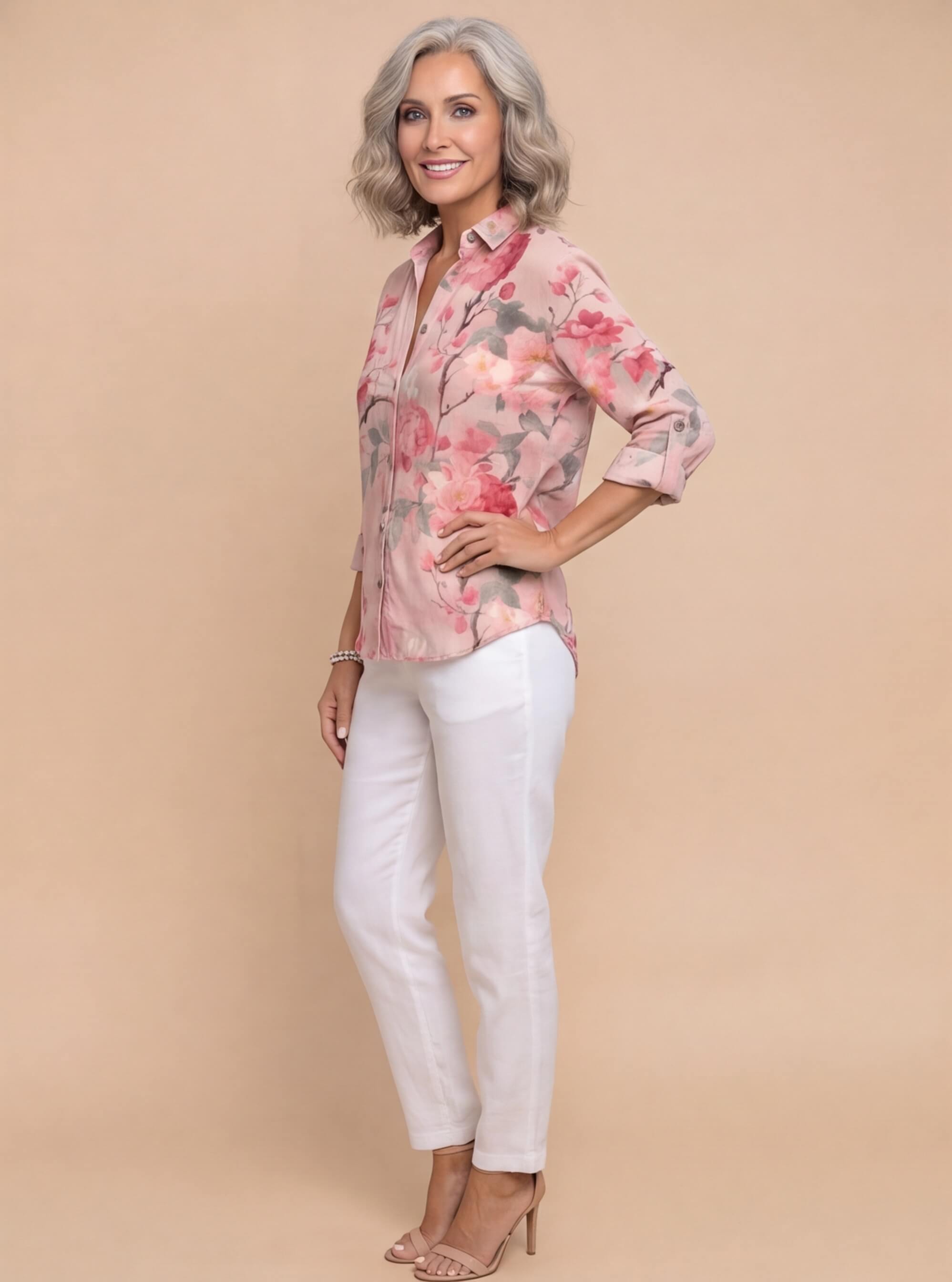 Women's Floral Print Button Down Collared Blouse