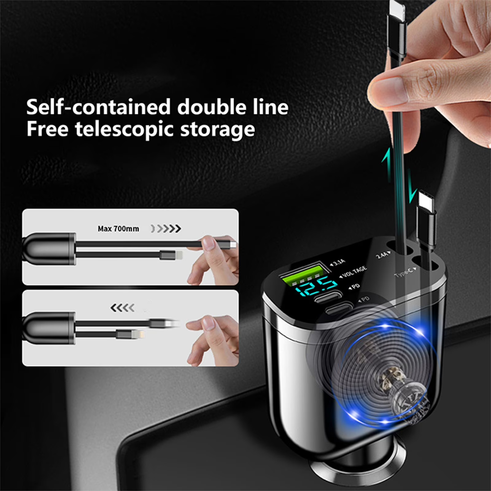 Retractable In-Car Phone Charger — Compatible with a Wide Range of Electronic Devices