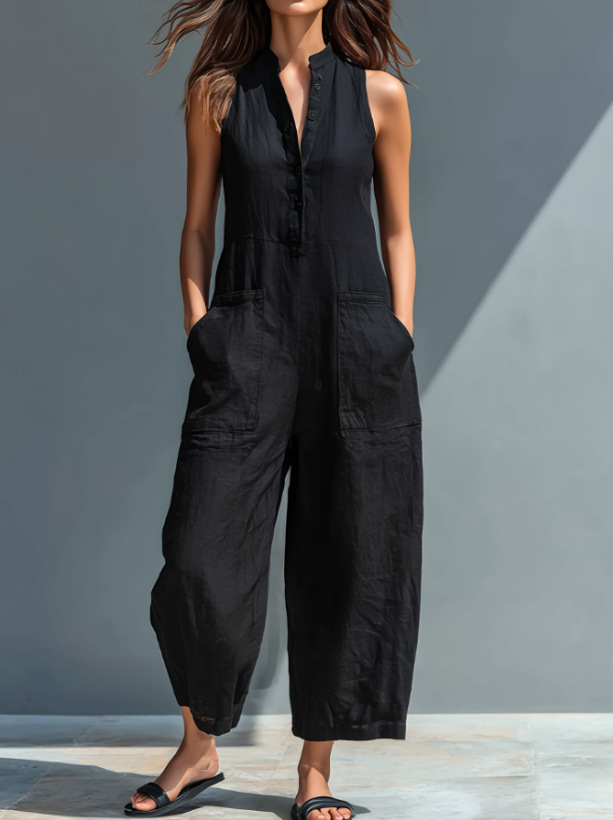 Minimalist sleeveless loose jumpsuit
