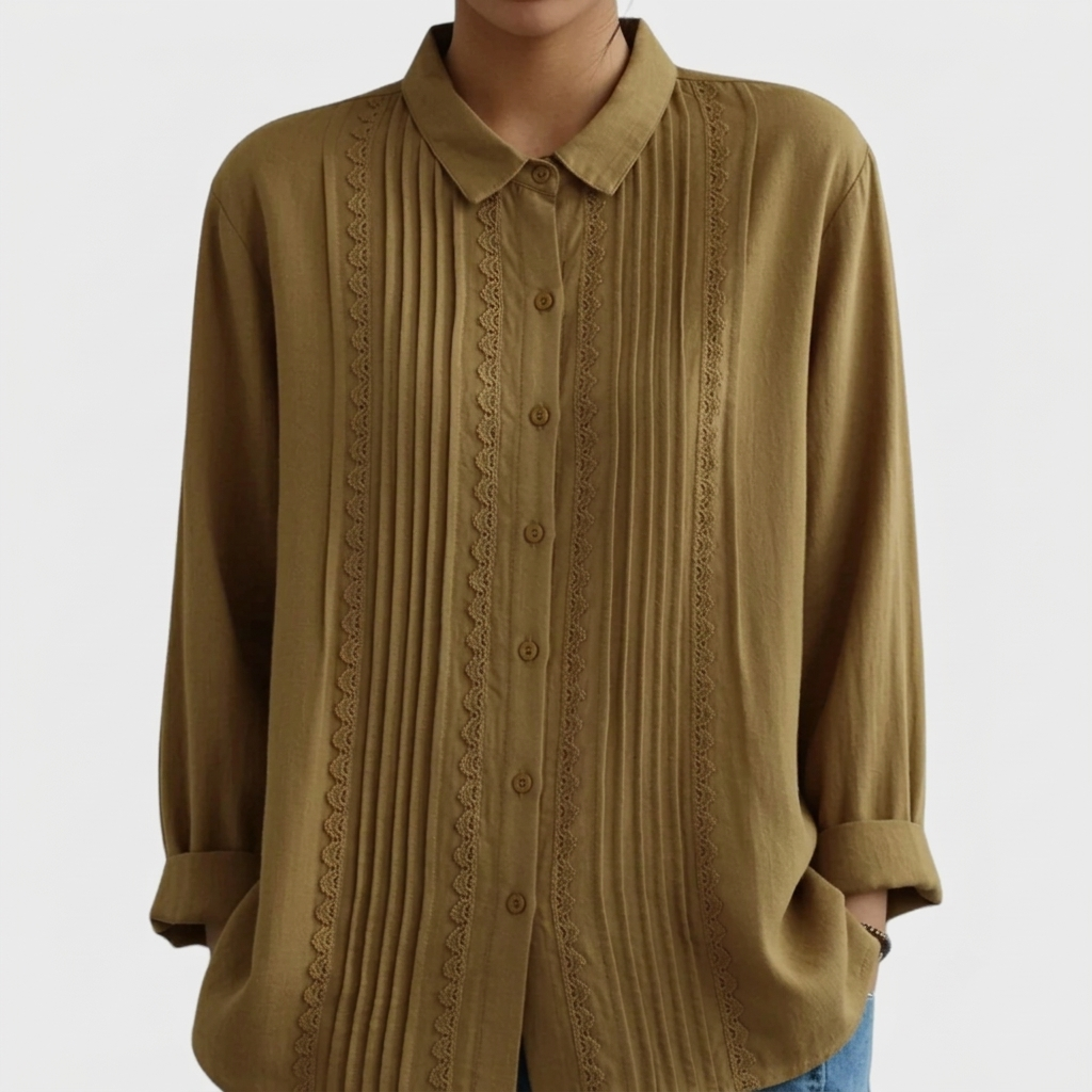 Amalie | Elegant Lace Trim Pleated Shirt
