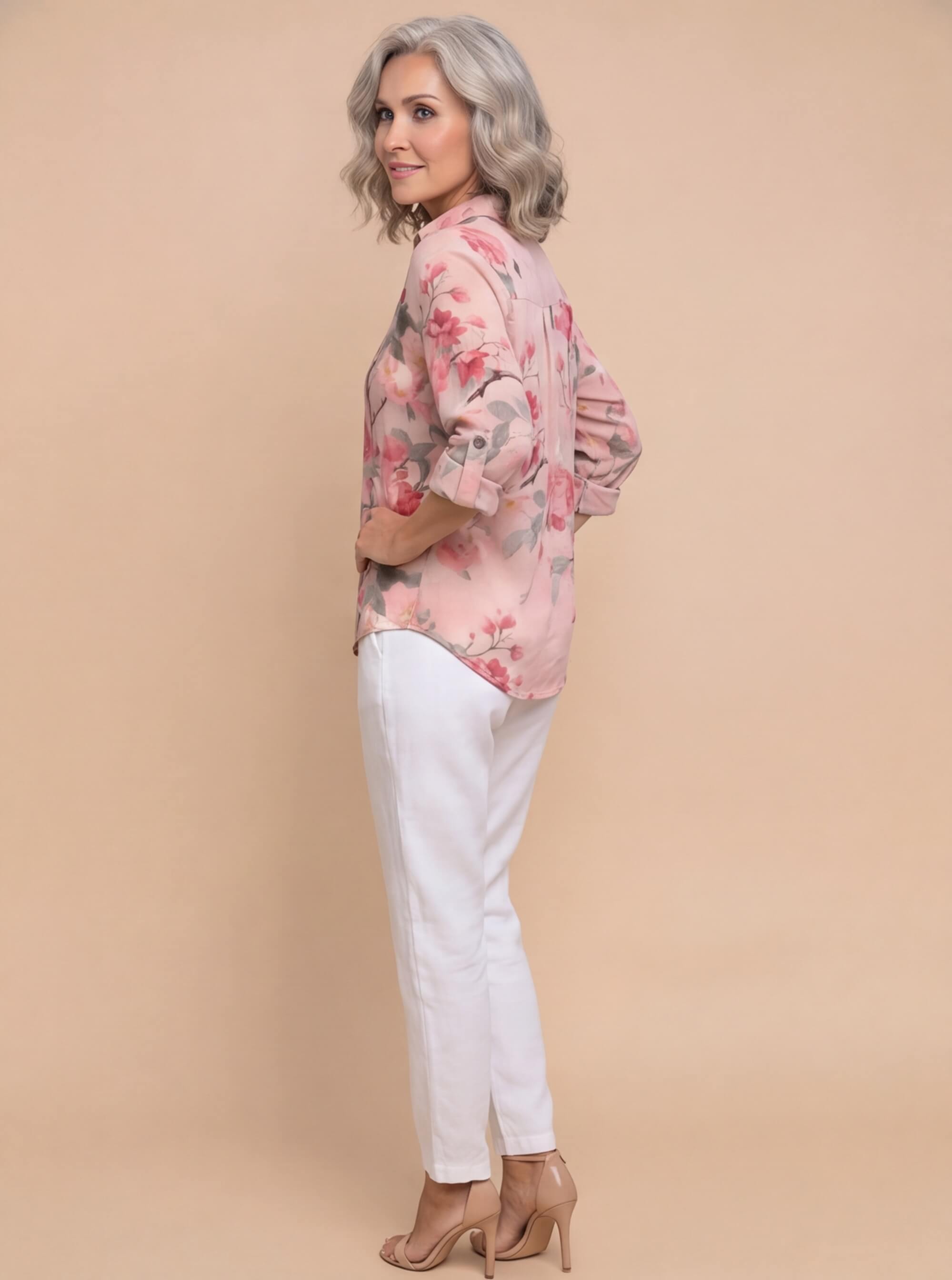 Women's Floral Print Button Down Collared Blouse