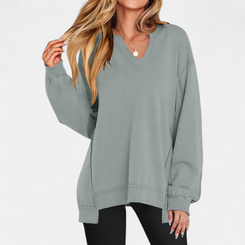 Women's Oversized V-Neck Sweatshirt Tunic for Autumn