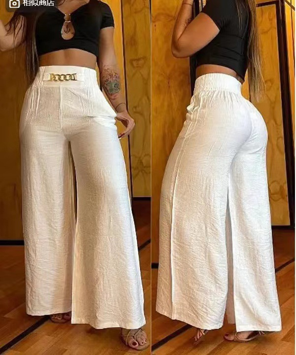 Solid color high-waisted wide-leg pants