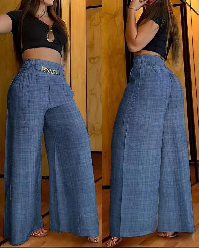 Solid color high-waisted wide-leg pants